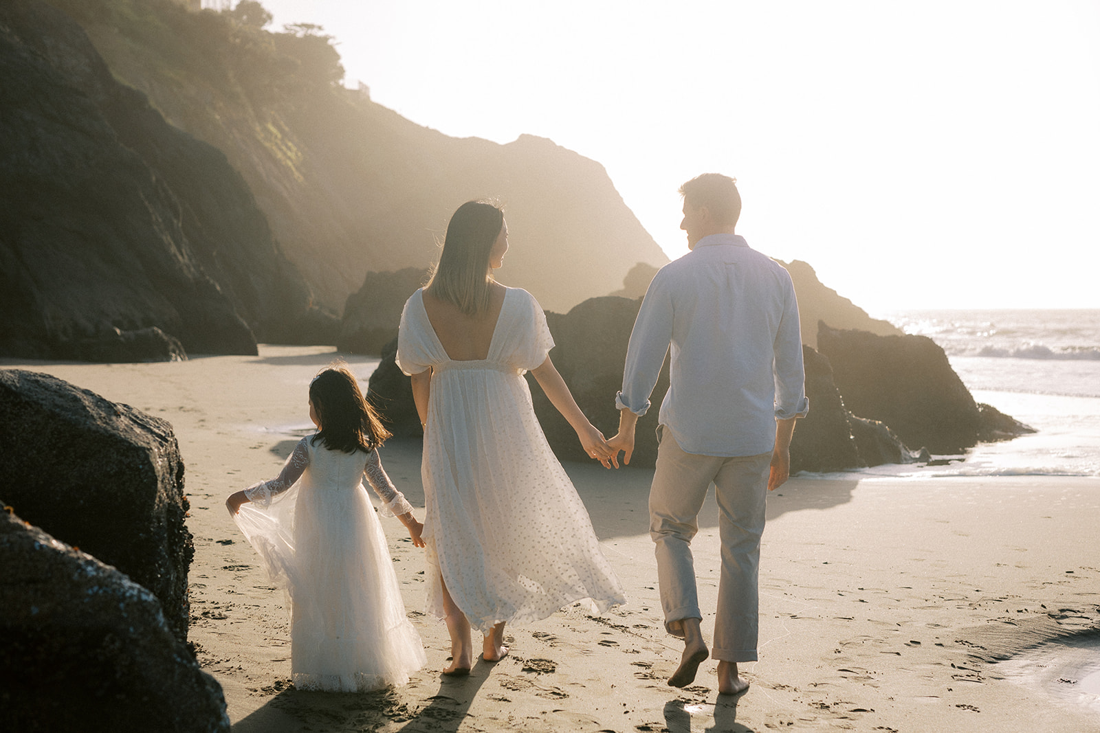 Bay Area family wearing coordinated outfits for family photos
